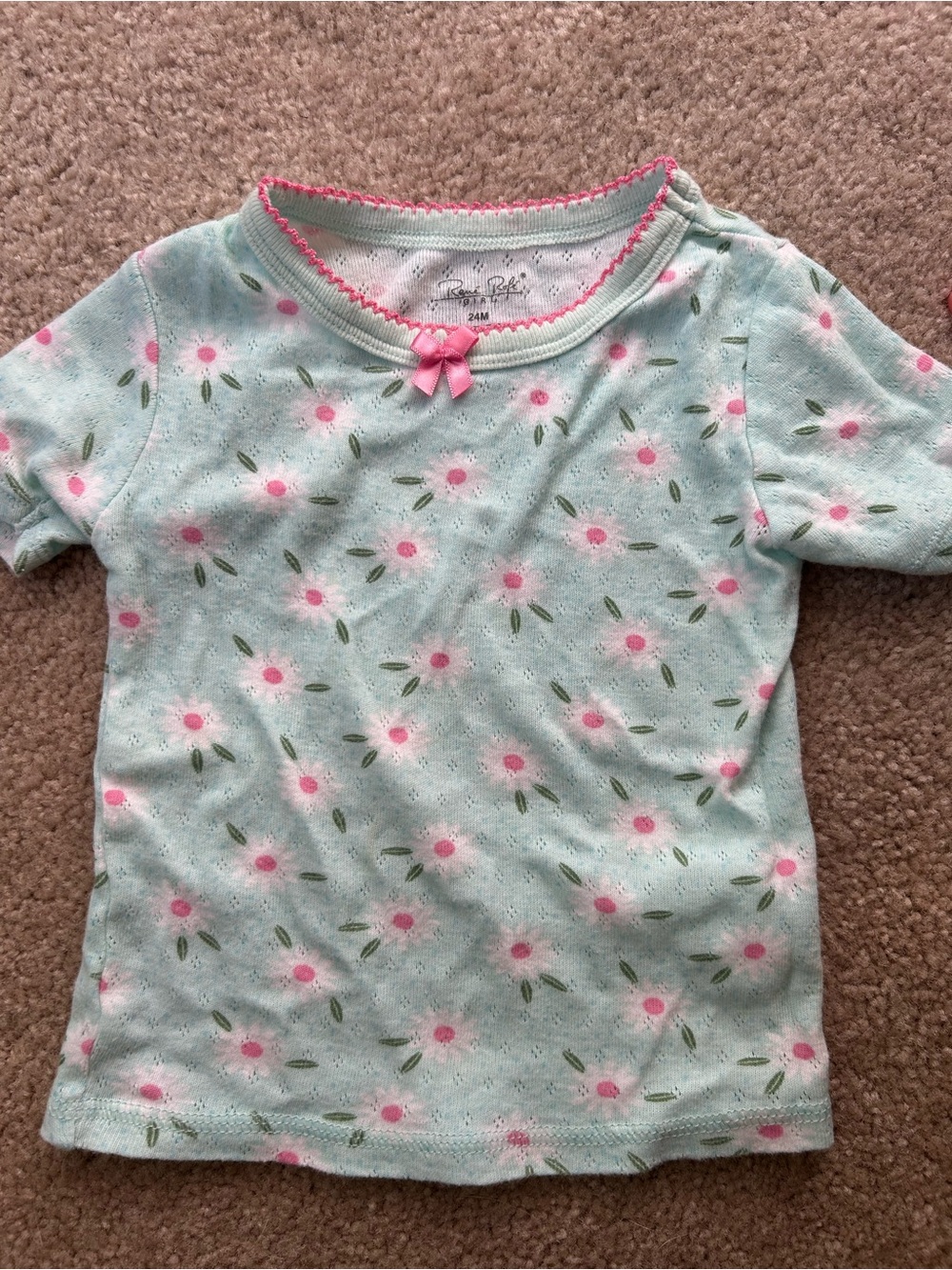Baby Girl Floral Short Sleeve Top - Mint & Pink